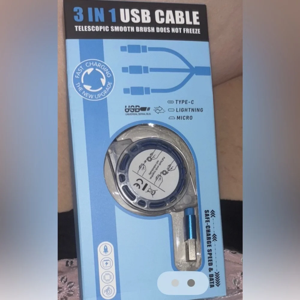 Blue 3-in-1 USB Cable for Cell Phones